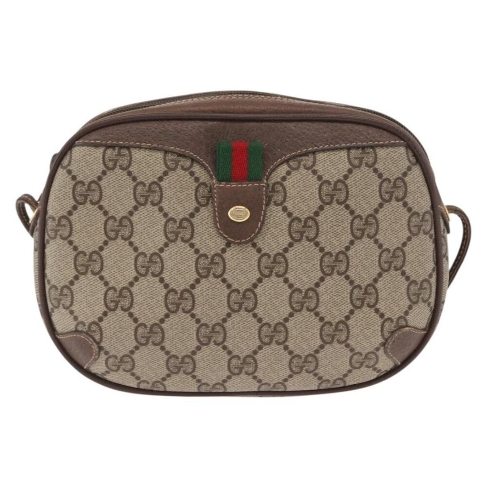 Authentic GUCCI GG Supreme Web Sherry Line Bag PVC Beige Gold 156 02 066 - Picture 9 of 16